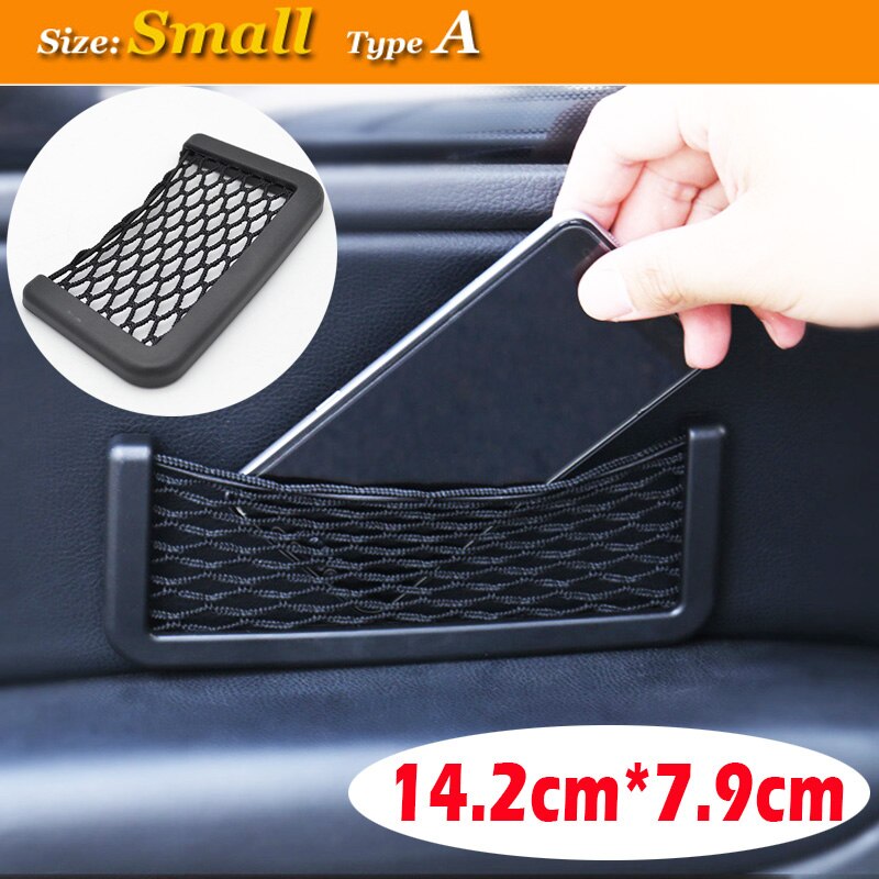 Small Medium Large Stick Glove Network Car Auto String Mesh Bag Storage Pouch For Mobile Phone Holder Cell Mount Air Vent Cradle: Type A