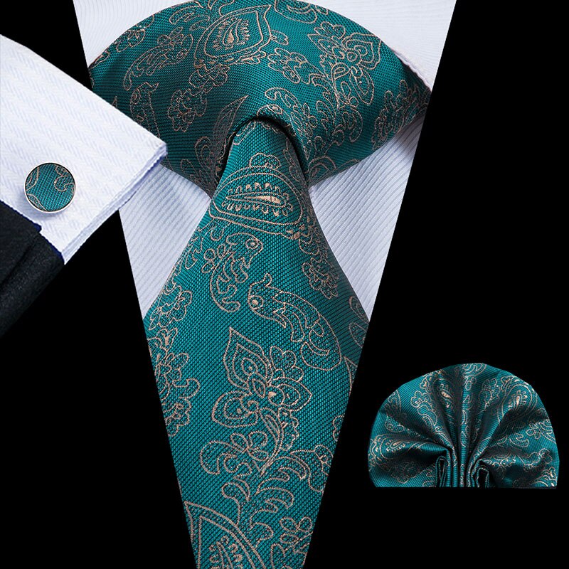 Hi-Tie Christmas 100% Silk Ties For Men Hanky Cufflinks Set 20 Styles Men's Tie Floral Green Plaid Gravatas Party Large Necktie: C-3031
