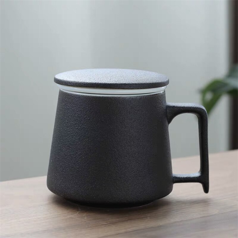 Keramisk sil te krus med låg og filter porcelæn tekop kontor vand separering kop simple hjem drinkware: C
