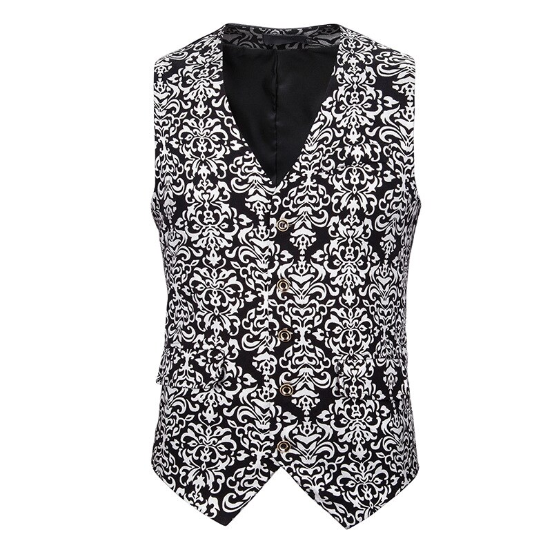 Gouden jacquard enkelrijs vest heren merk slim fit heren mouwloos vest formeel zakelijk chaleco hombre: Zilver / M
