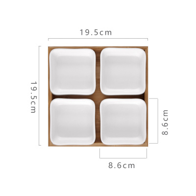 Plato de caja de cerámica rectangular japonés de bambú plato de caja de postre de frutas secas bandeja de té de postre: 4grids