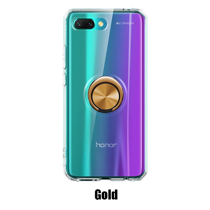 Voor Huawei Honor 10 Luxe Magneet Metalen Ring Standhouder Cases Voor Huawei Honor 10 Clear Silicone Cover Funde Coque