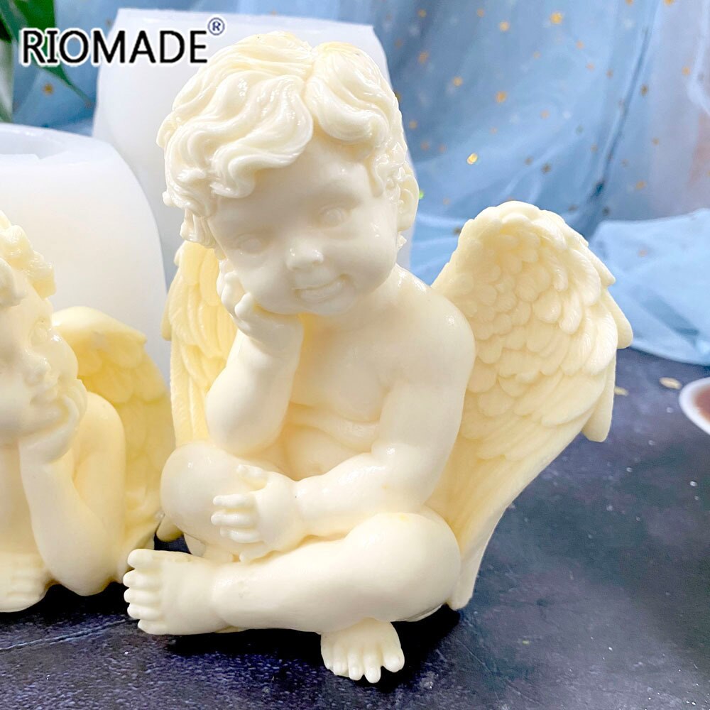 Stampo per candele in silicone angelo 3D di grandi dimensioni Artigianato fatto a mano fai-da-te Resina epossidica Gesso Aromaterapia Creazione di stampi Strumenti per torte fondente