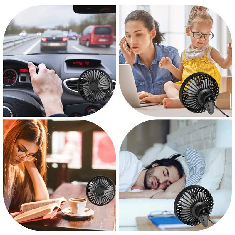 Car Cooling System USB Fan Mini 360 Degree Rotation With Night LED Light Automobile Powerful Wind Mute Mounted Cooling Fan