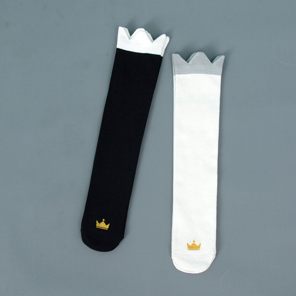 Autumn Baby Crown Print Knee High Socks Kid Cute Princess Cotton Long Socks Baby Girls Sprint Children Black White Socks