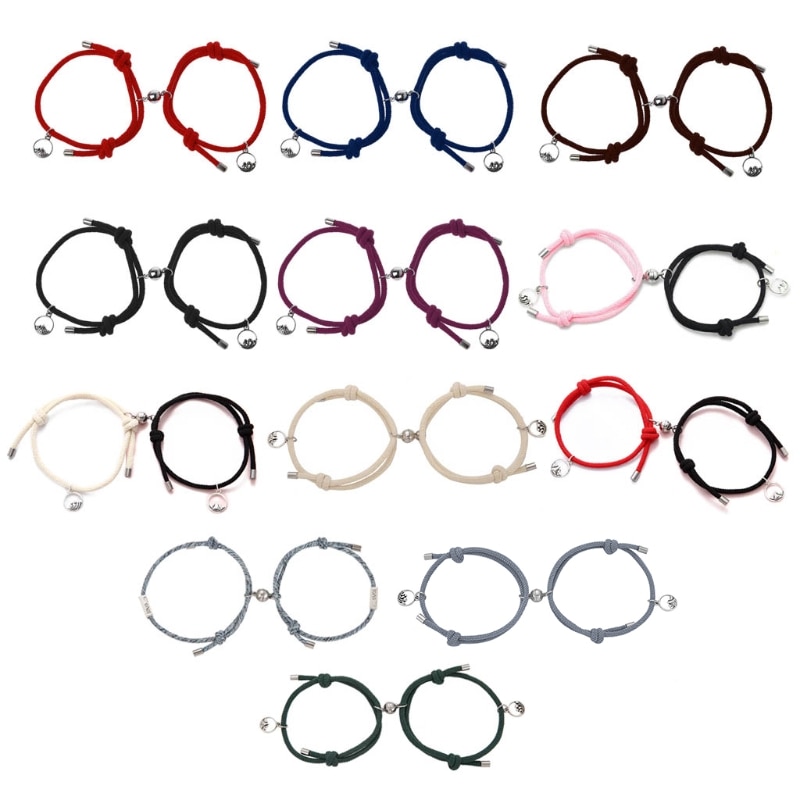 2Pcs Minimalist Lovers Matching Friendship Bracelet Rope Braided Couple Magnetic Distance Bracelet Kit Lover Jewelry