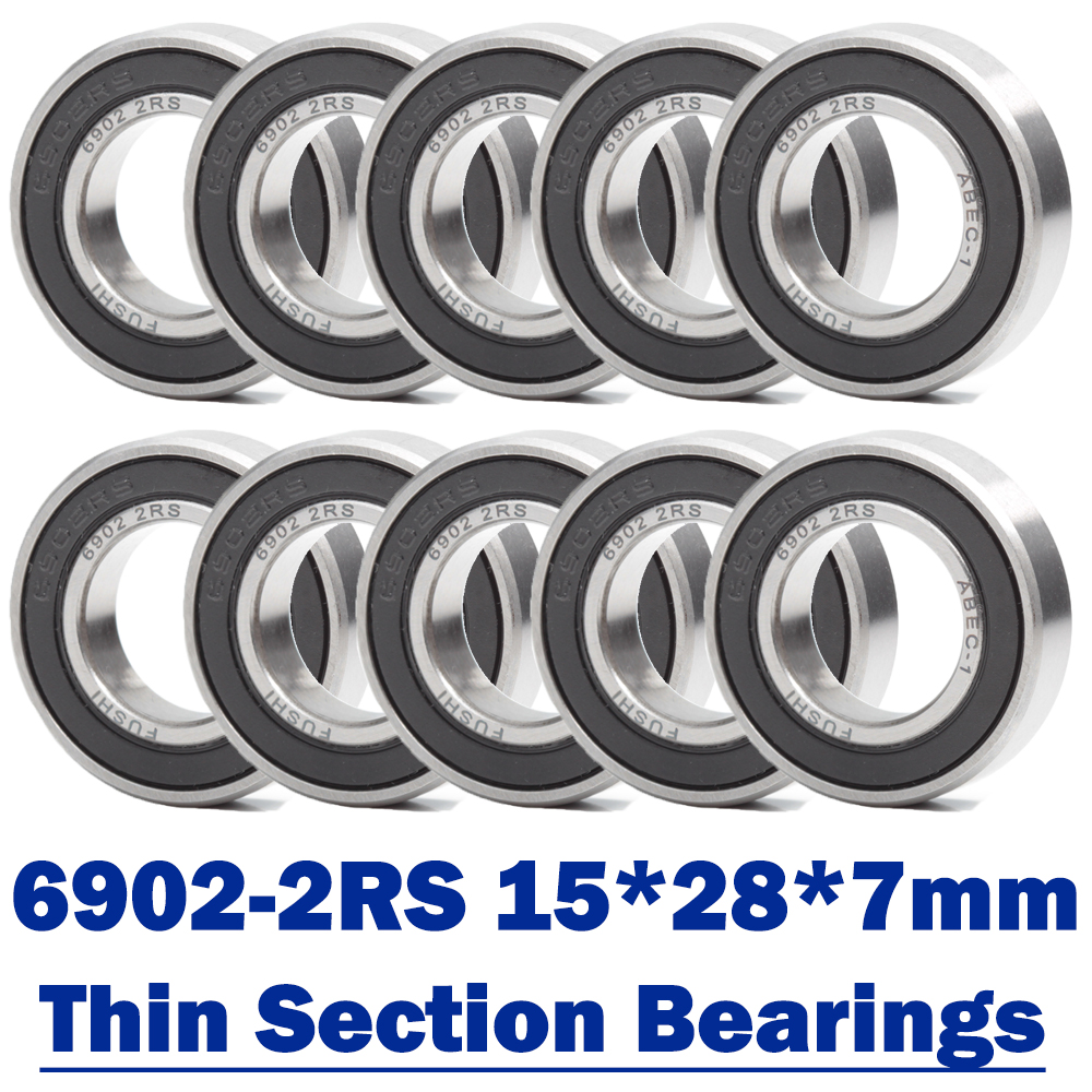 6902-2RS Bearing ( 10 PCS ) 15*28*7 mm Metric Thin Section 6902 2RS Ball Bearings 6902RS 61902 RS For Bicycle