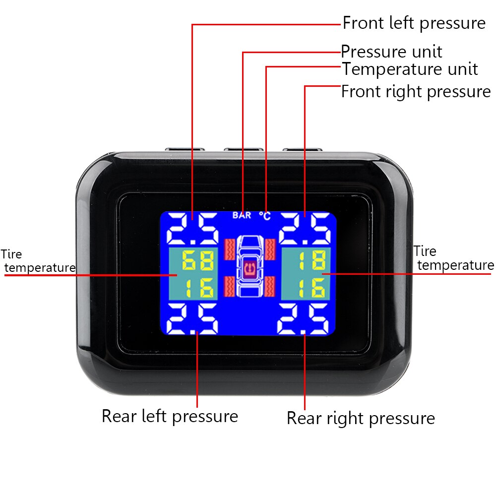 Car TPMS Tire Pressure Monitoring System Sensors Cigarette Lighter USB port Auto Security Alarm Systems Tire Pressure