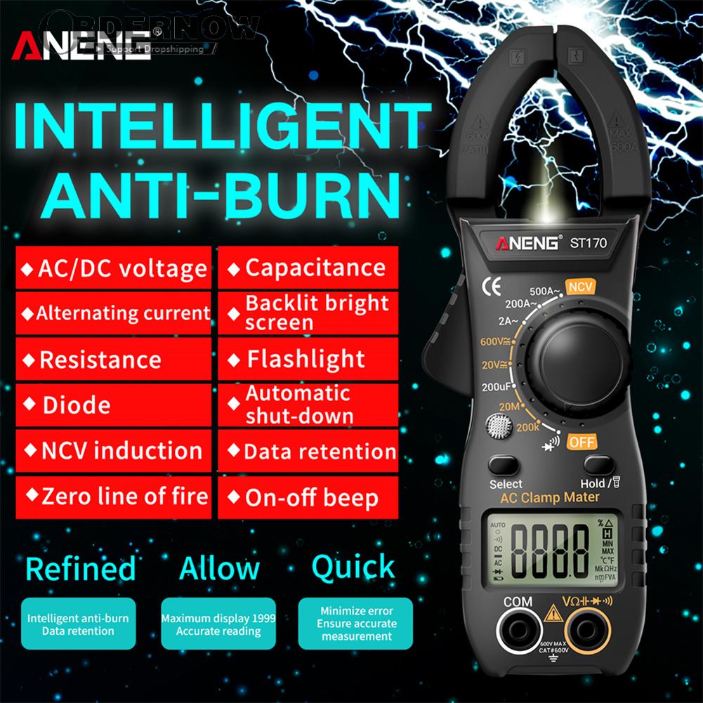ANENG ST170 Digital Clamp Meter DC/AC Current Multimeter Ammeter Voltage Tester Car Amp Hz Capacitance NCV Ohm Test