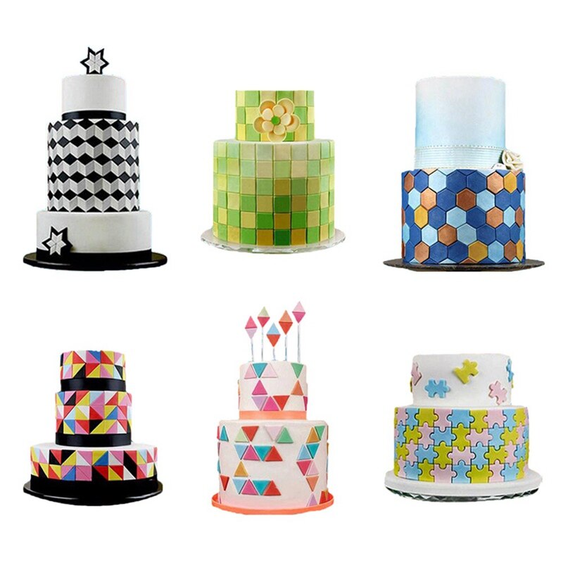 3 stuks vierkante geometrische uitstekers fondant koekjesvorm geometrie cakevorm fondantvorm taartdecoratiegereedschap bakken 6 ontwerpen