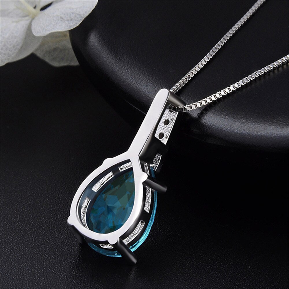 Aquamarin blau edelsteine kristall anhänger halsketten für frauen karat zirkon diamanten weiß silber farbe halsband schmuck