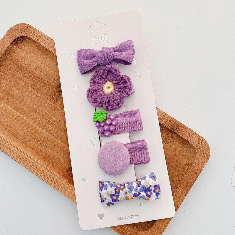 5 pçs bonito arco flor doce crianças hairpins kint woolen artesanal barrettes clipe de cabelo arcos para o bebê conjunto menina: 5pcs purple