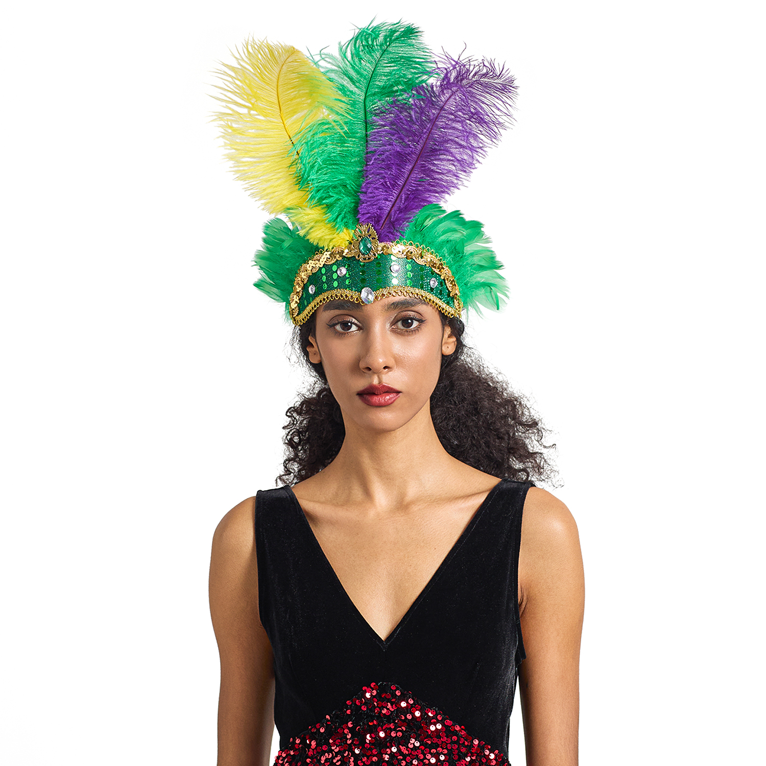 Diadema navideña para Showgirl, tocado de plumas para carnaval, diademas hawaianas para Halloween, tocado de plumas, accesorios para el cabello