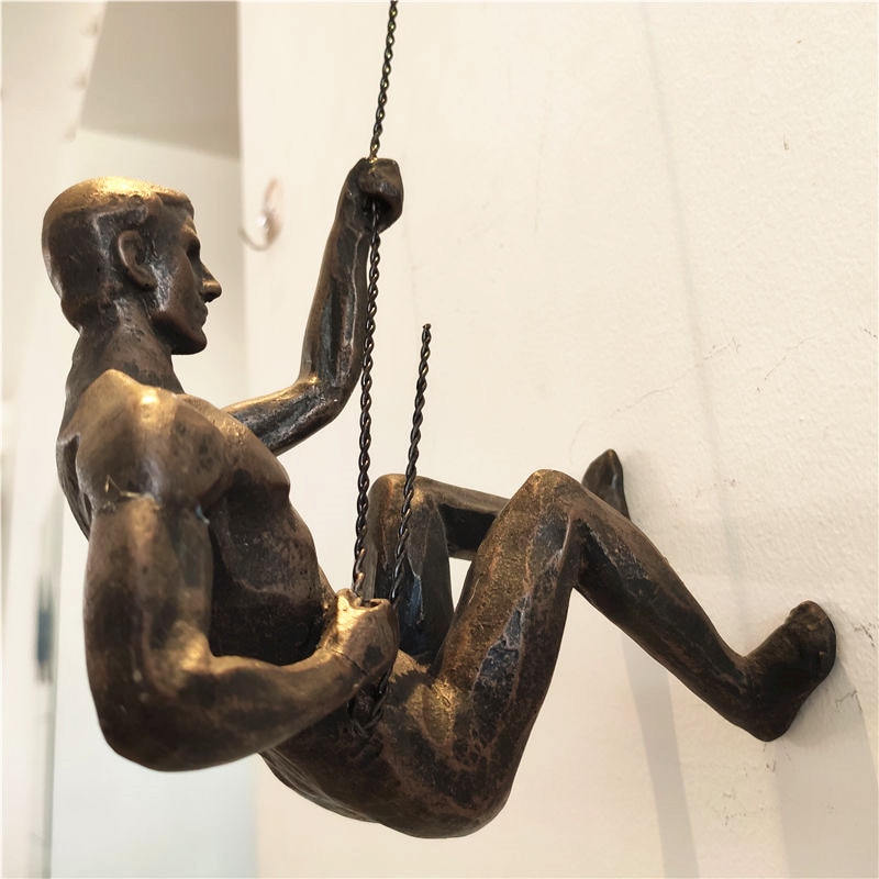 Klatring mand industriel stil harpiks jern wire væg hængende dekoration skulptur figurer retro statue indretning  tb01