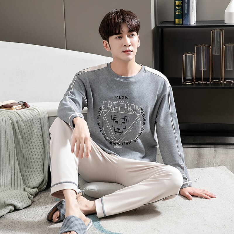 Pyjama M-4XL coton pour homme, vêtements de maison, amples, décontractés, automne-hiver, 100%