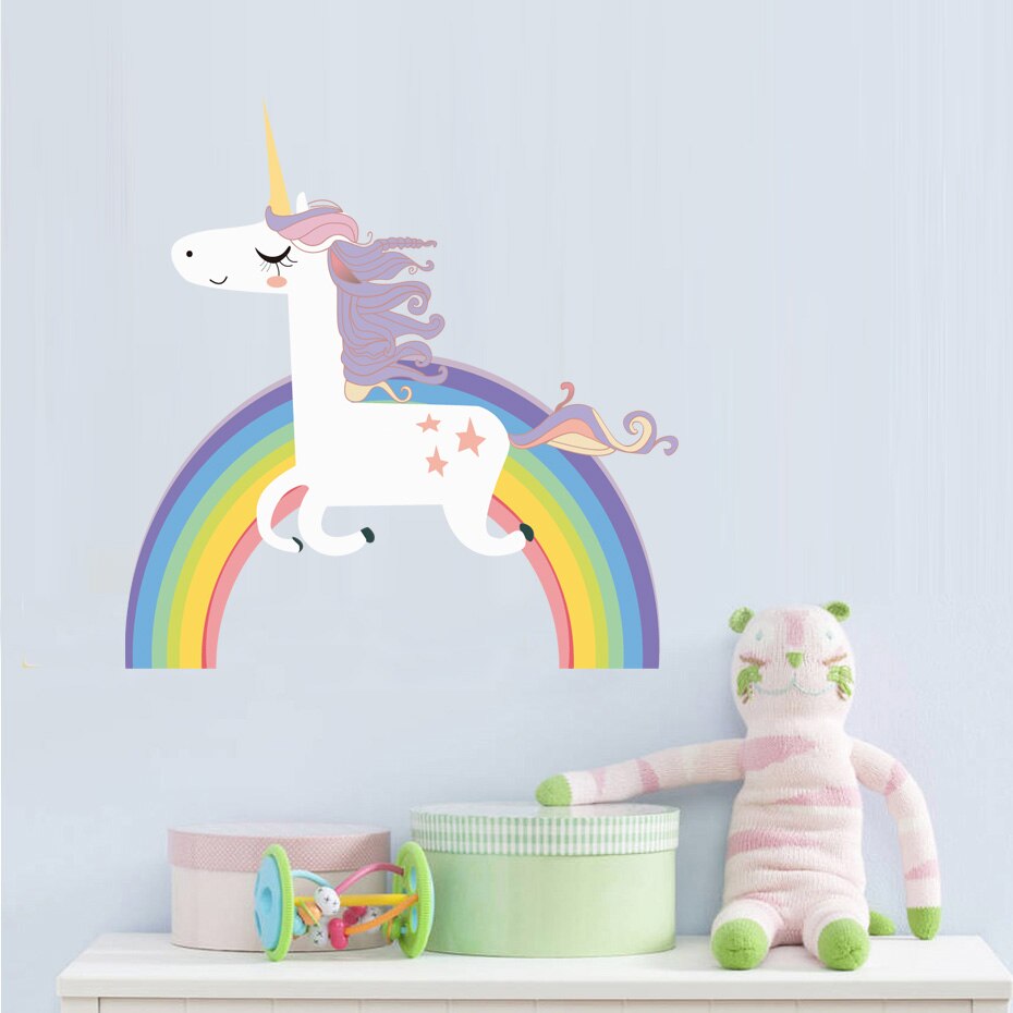 Bunte Einhorn Regenbogen Zauberstab Aufkleber Für freundlicher Zimmer Mädchen Schlafzimmer Fenster Kindergarten Dekor Geburtstag Kunst Wandmalereien Neue