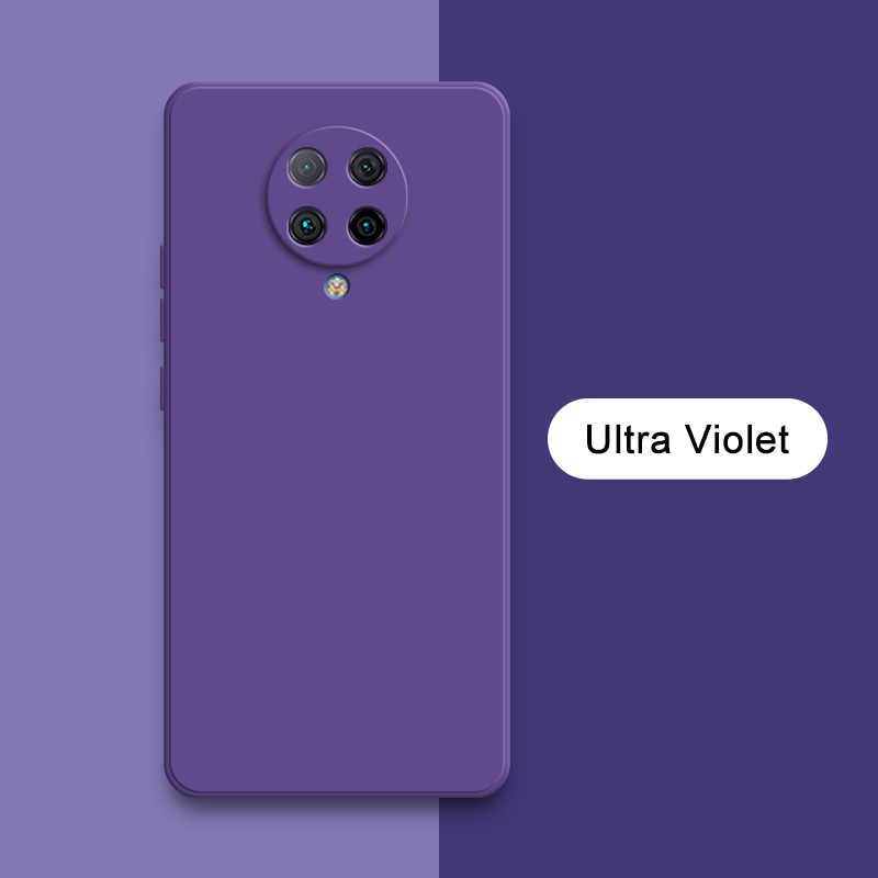Coque carrée originale en Silicone liquide pour Xiaomi POCO F2 Pro, protection d'objectif d'appareil photo, coque arrière de téléphone souple F2Pro, armure antichoc: Néoprène / Lavande
