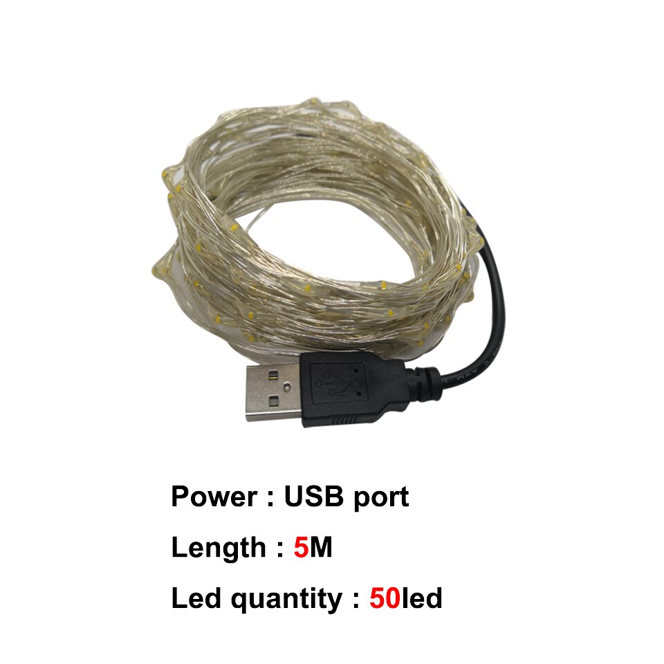 22m 12m 10m 5m solar led trädgårdsgång ljus usb fe utomhus girlander ljusslingor landskap belysning fest dekorativt: Dc5v 5m / Flerfärgad