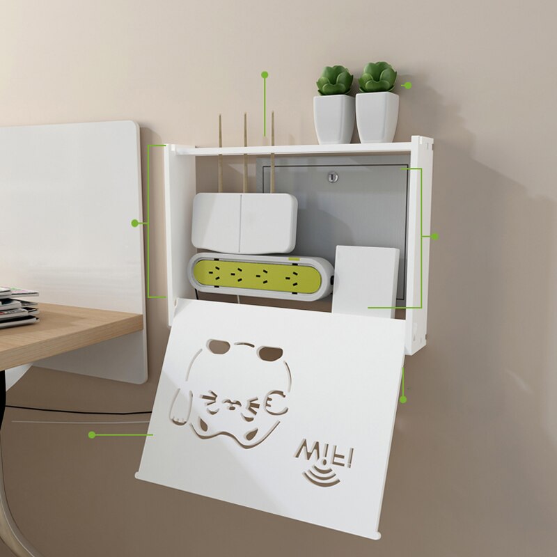 Smile Cat Pattern Wireless Wifi Router Box PVC Wall Shelf Hanging Plug Board Bracket Storage Box EUROPE Style Storage Boxes Bins