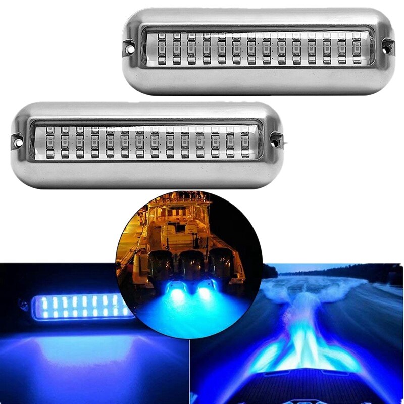 2Pcs 42LED Boat Drain Light Boat Transom Light Blue Underwater Pontoon Marine Light: Default Title