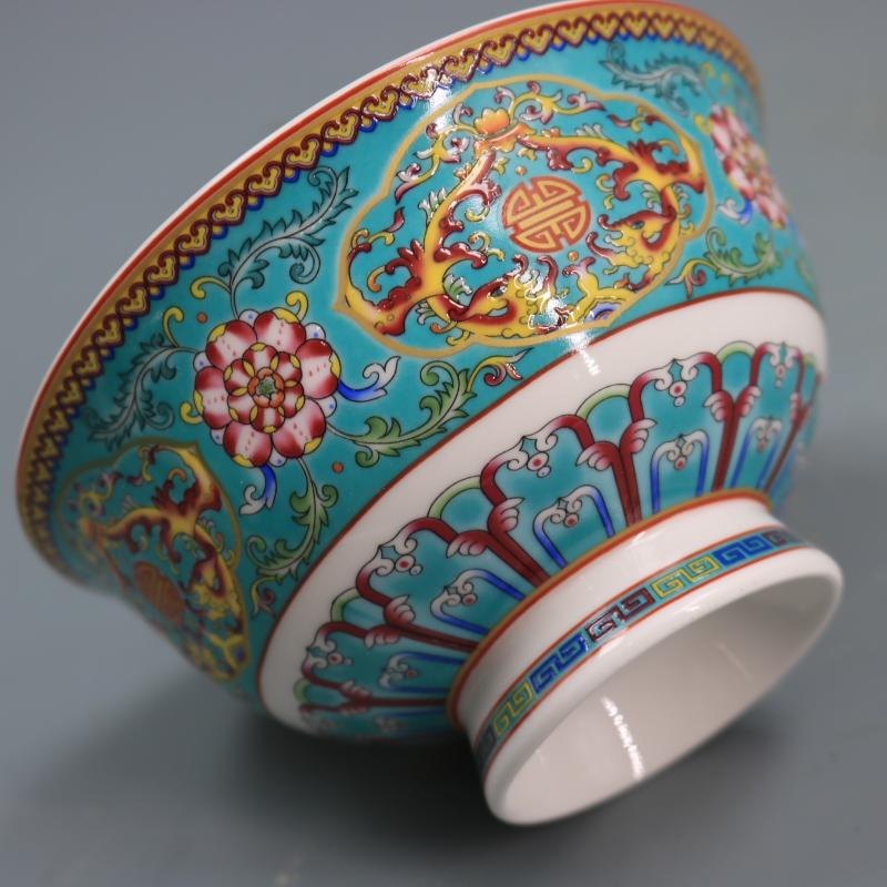Qing Dynasty Qianlong Blue and White Enamel Color Pastel Small Flowers Pattern Bowl Household Goods Antique Porcelain Bowl