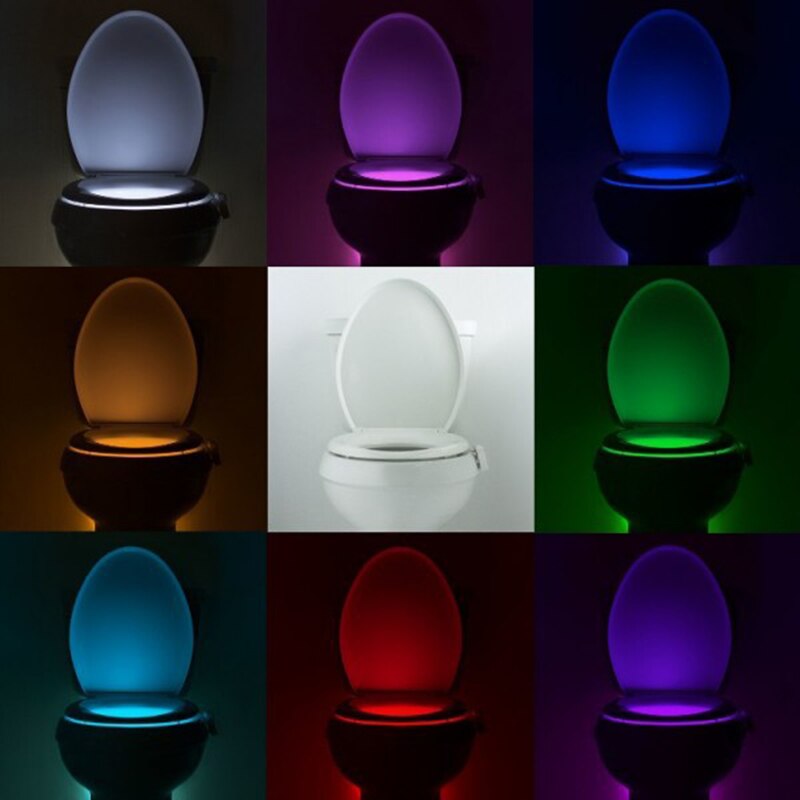 Natlys litwod  wc 8 farver toilet energibesparende førte pærer sensor & nødbevægelse tørt batteri atmosfære kort