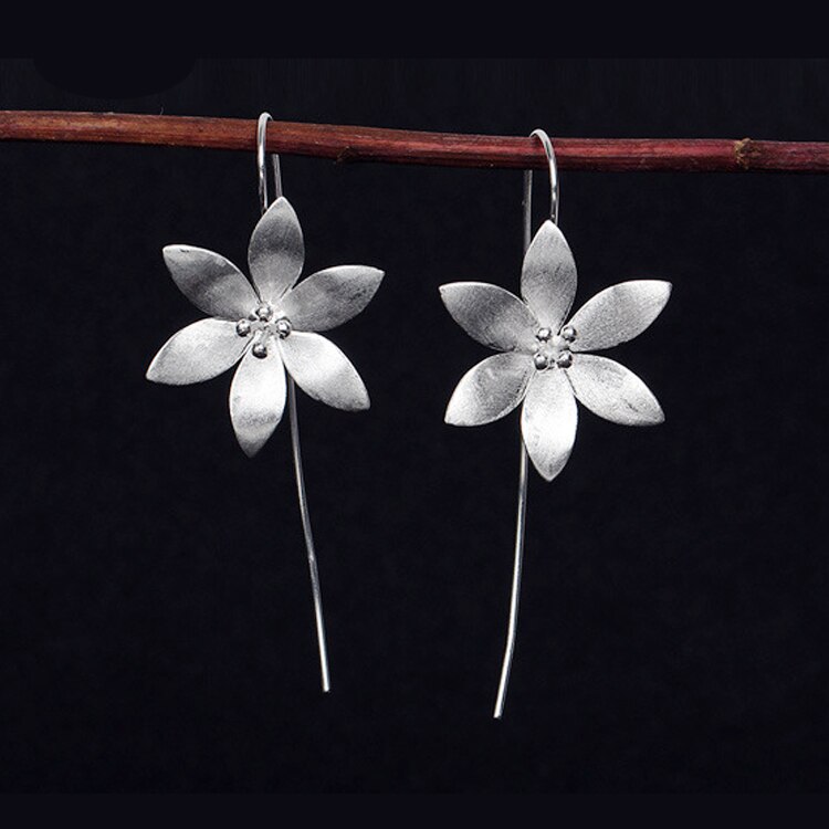 Ægte 925 sterling sølv lange lotus blomst øreringe til kvinder piger sterling-sølv-smykker pendientes
