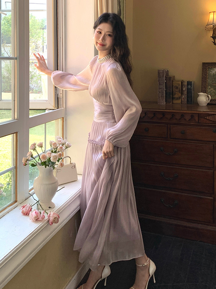 Französisch Romantik Abendkleid Frauen Kleidung Süße Fairycore Perle Falten max Kleid Geburtstag Party Vestidos Frühling