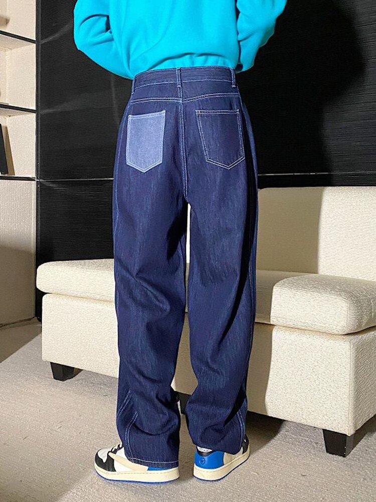 IEFB – jean décontracté bleu foncé pour homme, pantalon en Denim, tendance coréenne, poches, jambes larges, Chic, A0986, printemps