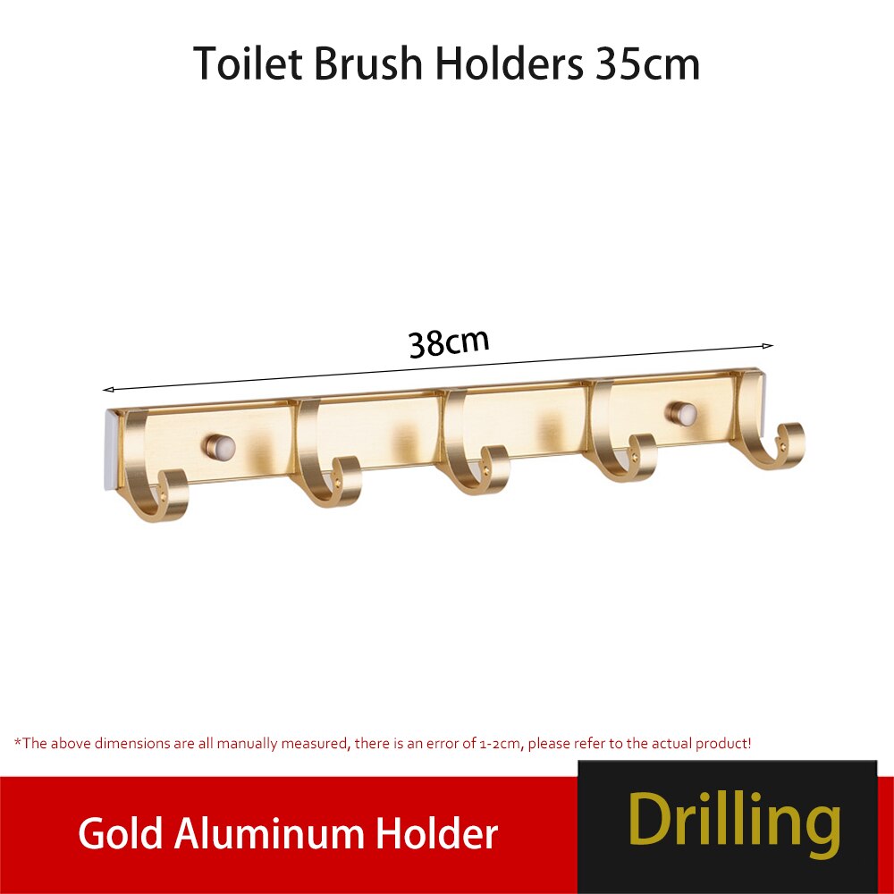 Towel Rack Wall Holder Gold Aluminum Bar Robe Hook Hanger Toliet Paper Holder Bathroom Shelves Hardware Bath Accessories Set: Rose Hooks