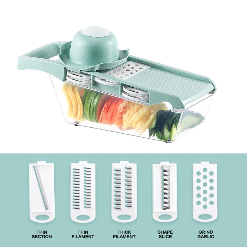Multifunctionele Keuken Tool Thuis Shredder Koken Machine Snijden Po Tato Slicer Keuken Accessoires Koken Slicer Gereedschap Set: Green