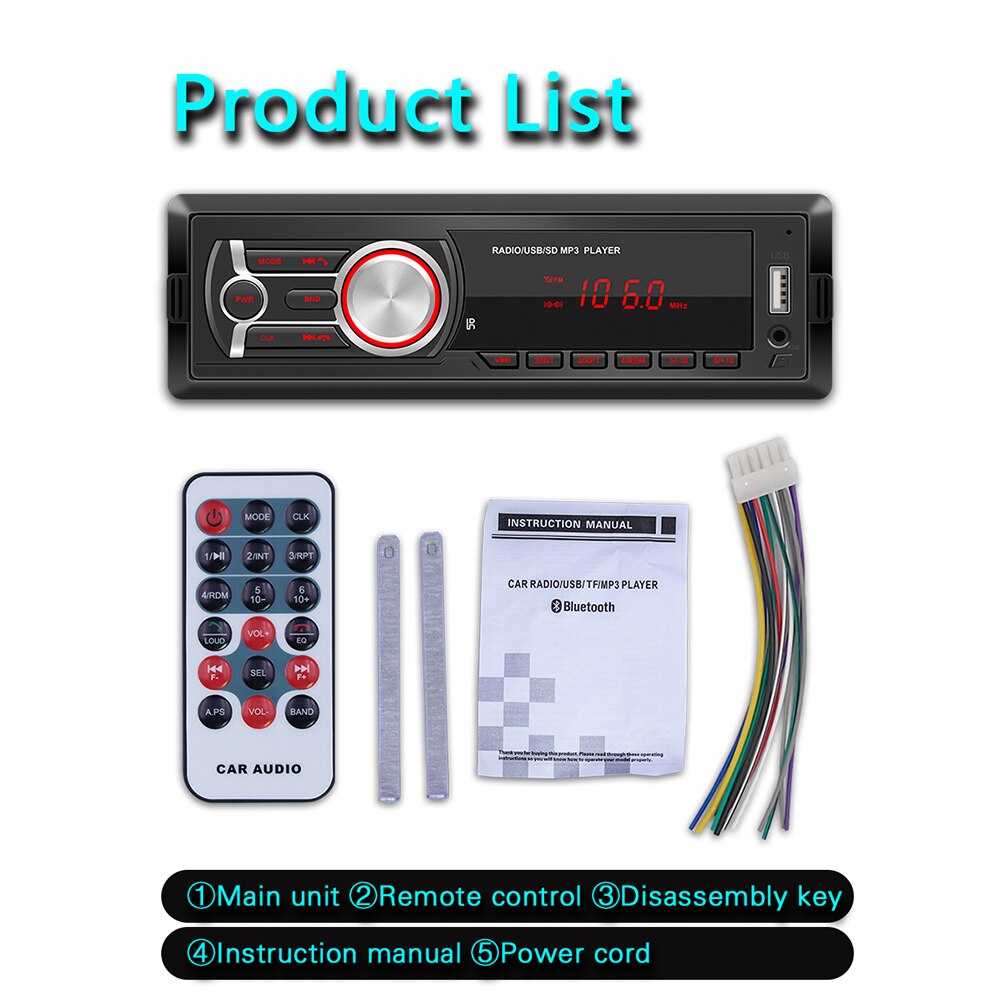 Handsfree bluetooth autoradio autoradio fm aux-ingang ontvanger sd usb aux 12v in-dash 1 din auto  mp3 multimediaspeler