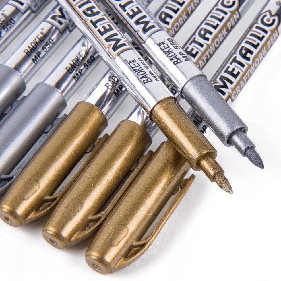 Guld- og sølvmetalliske tuschpenne, metalliske permanente markører til kort, der skriver signaturbogstaver metalliske malerpenne