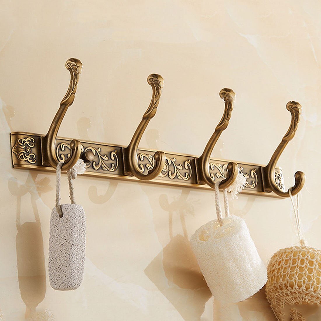 4/5 Row Hooks Coat Hanger Door Hooks Classical Robe Hooks Luxury Bathroom Wall Carving Antique Robe Hook Bathroom Accessories: 4 hooks