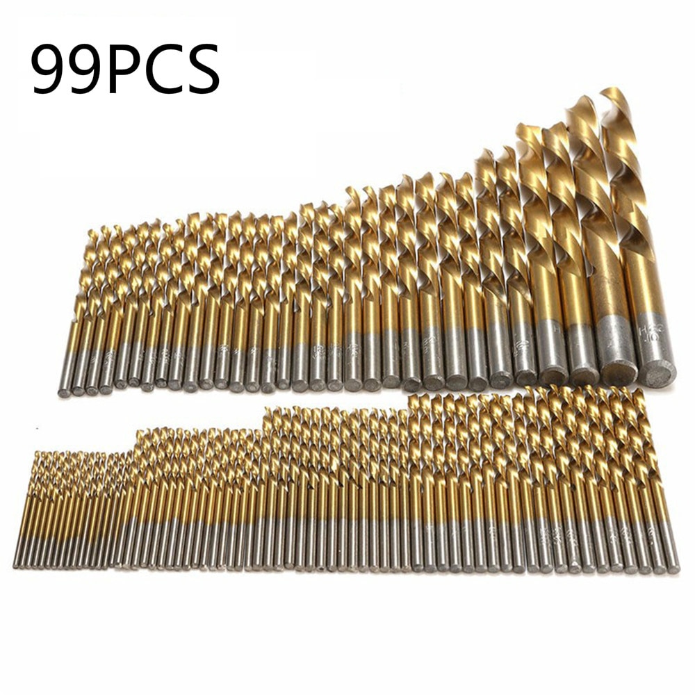 99PCS Titanium HSS Drill Bits 1.5mm-10mm Coated Stainless Steel HSS High Speed Drill Bit Set for Electrical Dril Home Building