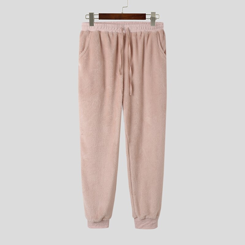INCERUN – pantalon de nuit en molleton pour homme, pyjama doux et , avec cordon de serrage, poches, vêtements de maison et de loisirs: Light Pink / S