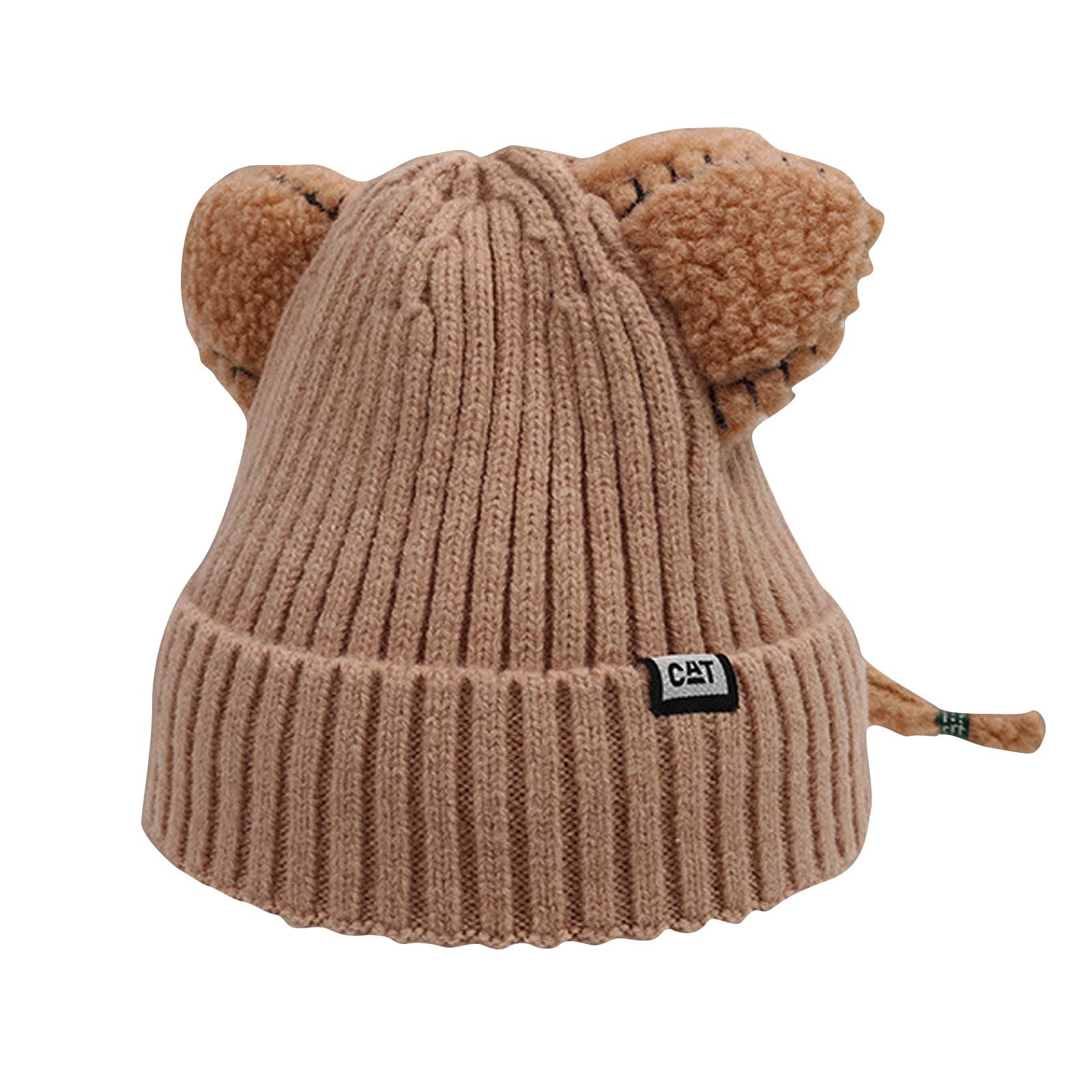 Women Winter Cute Animal Cat Hat Crochet Beanie Hats Photography Knitted Unisex Hat Cotton Blends Solid Warm Soft Hat Cap: Khaki