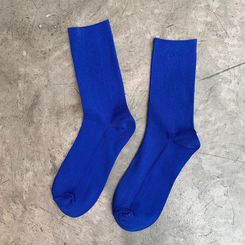 Women Candy Color Socks Summer Cool Girl Solid Cotton Socks Fluorescent Color Casual Green Orange Mid Hip Hop Socks: Blue