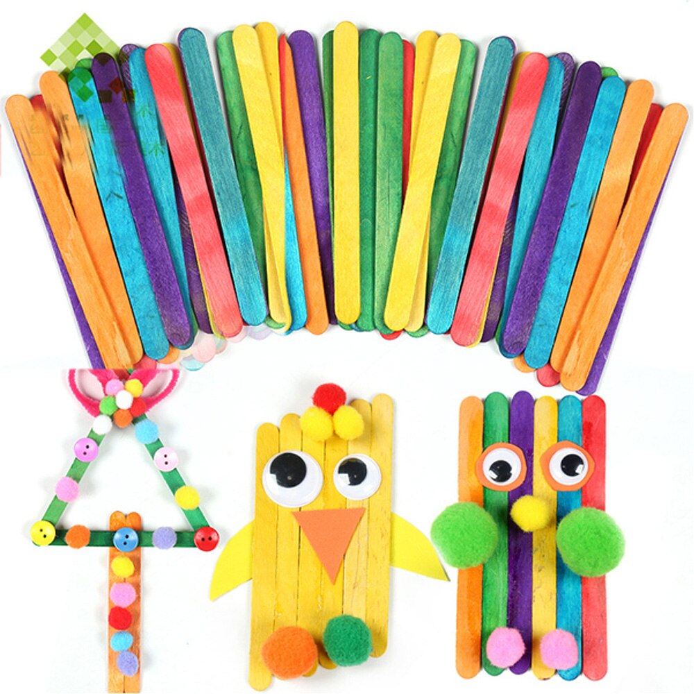 Colorful Wooden Popsicle Sticks Ice Cream Sticks Kids DIY Hand Crafts Art Ice Cream Lolly Cake Tools