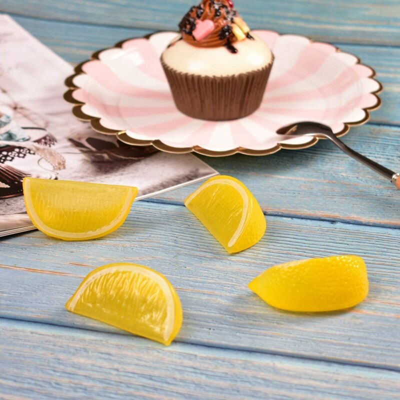 Simulatie Fruit Gele Citroen Blok Wig Met Slice Simulatie Nep Voor Home Party Keuken Decoratie Onderwijs 30Pcs