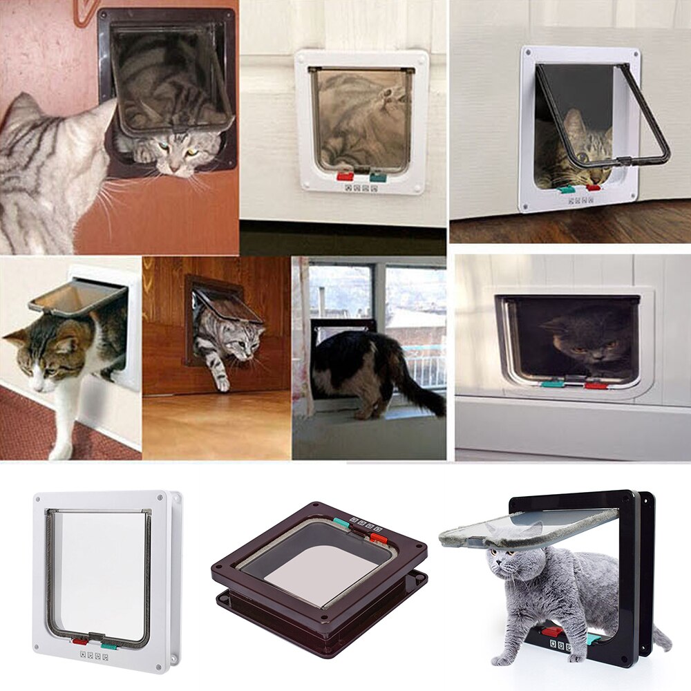 Pet Door Opening Cat Dog Two Way Free Access Kitten ABS Plastic Lock Flap Gate Door Installation Of Glass Doors Pet Supplies