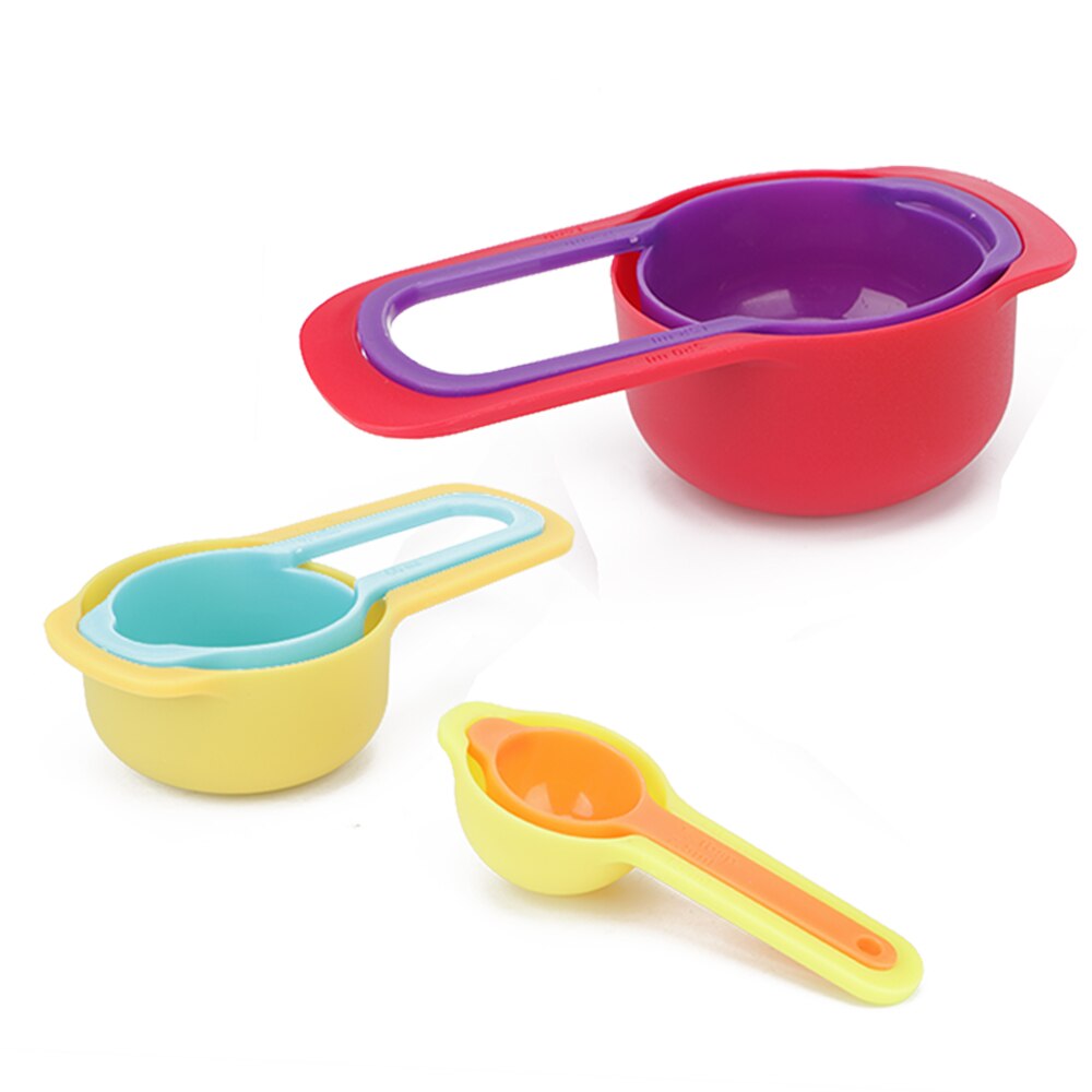 6 unids/set taza medidora de plástico colorido utensilios de cocina para hornear cuchara de medir cucharas de medir de cocina taza útil para hornear pasteles de azúcar