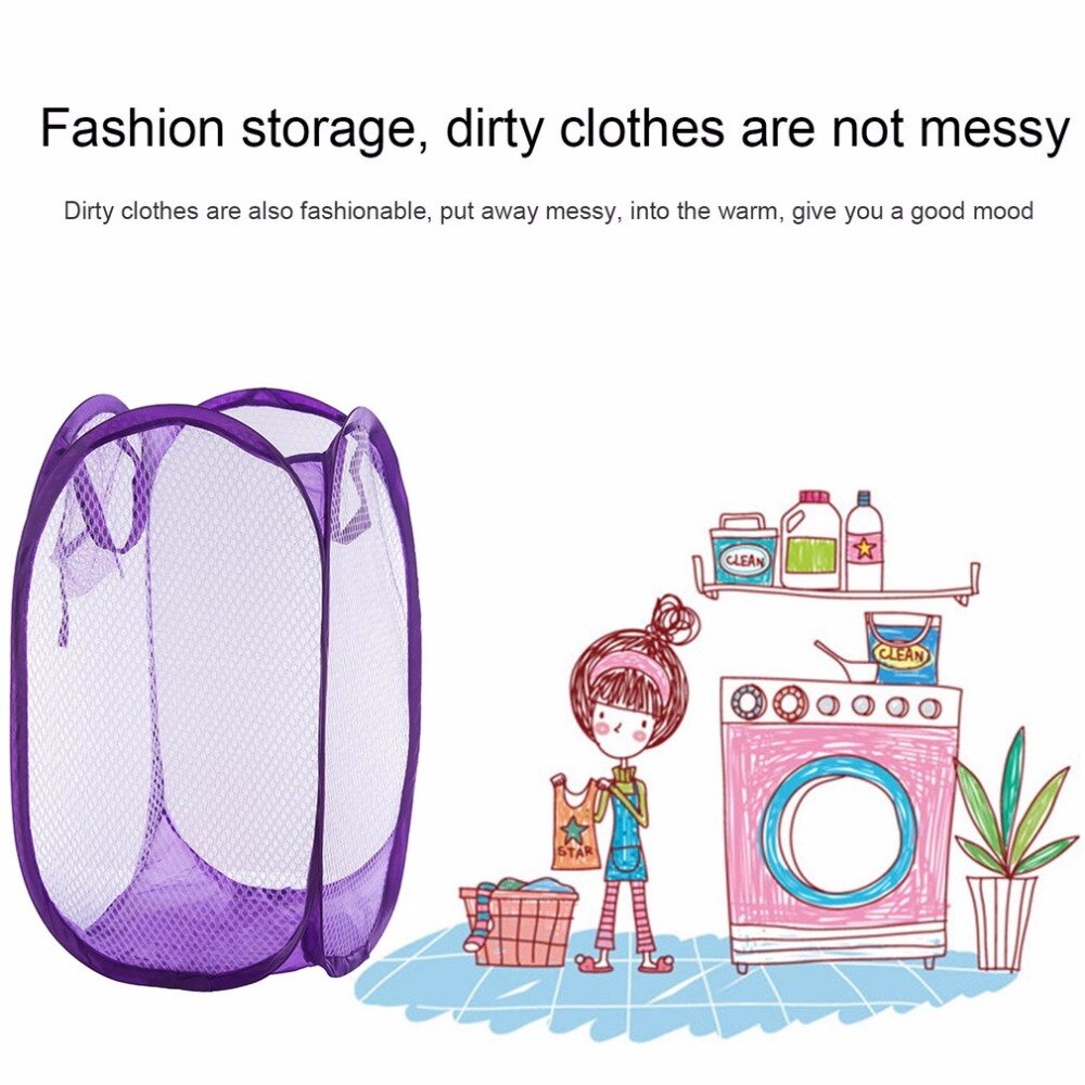 Opvouwbare Praktische Pop Up Wassen Kleding Wasmand Effen Kleur Mesh Vuile Kleren Opslag Mand Tas Voor Huishoudelijk Gebruik