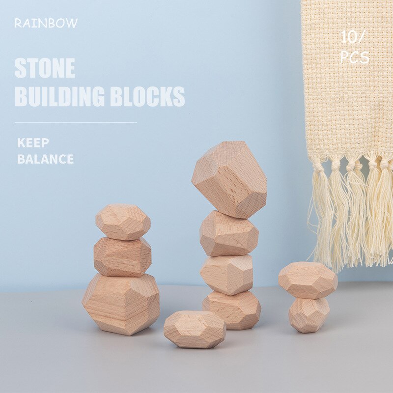Children Wooden Colored Stone Intelligence Building Stone Jenga Nordic Style Wooden Rainbow Toy Girl Boy