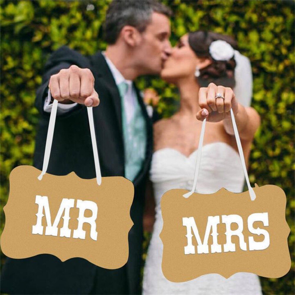 Novo 1 conjunto festa favor carta guirlanda banner diy mr mrs placa de papel + fita sinal foto cabine adereços decoração casamento