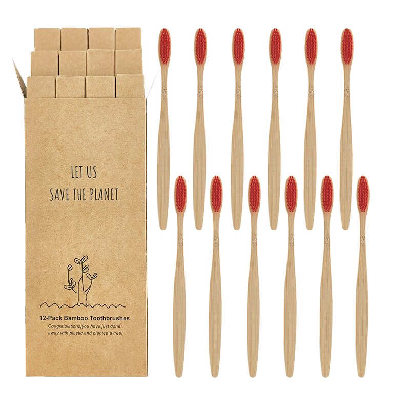 Eco-friendly Bamboo Toothbrush Eco Friendly Wooden Tooth Brush Soft Bristle Tip Charcoal Adults Oral Care Cleaning Teeth Brushes: Red
