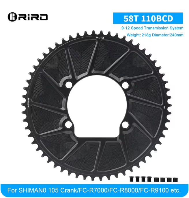 RIRO Fiets Kettingwiel 110BCD 46/48/50/52/54/56/58T Bike Crown Kettingblad Racefiets Enkel Tandwiel voor Shimano 105/FC-R7000: groen