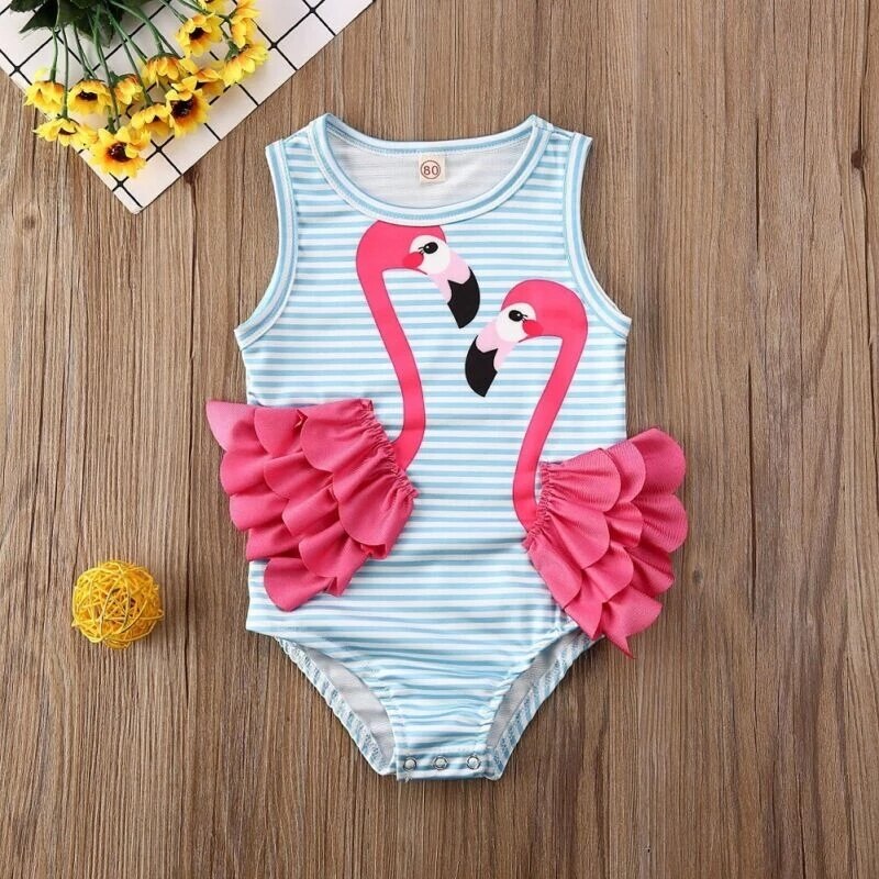 0-4 years Flamingo Kid Baby Girl Bikini Swimwear Bodysuit Sleeveless Print Animal Bathing Suit Swimsuit Beach