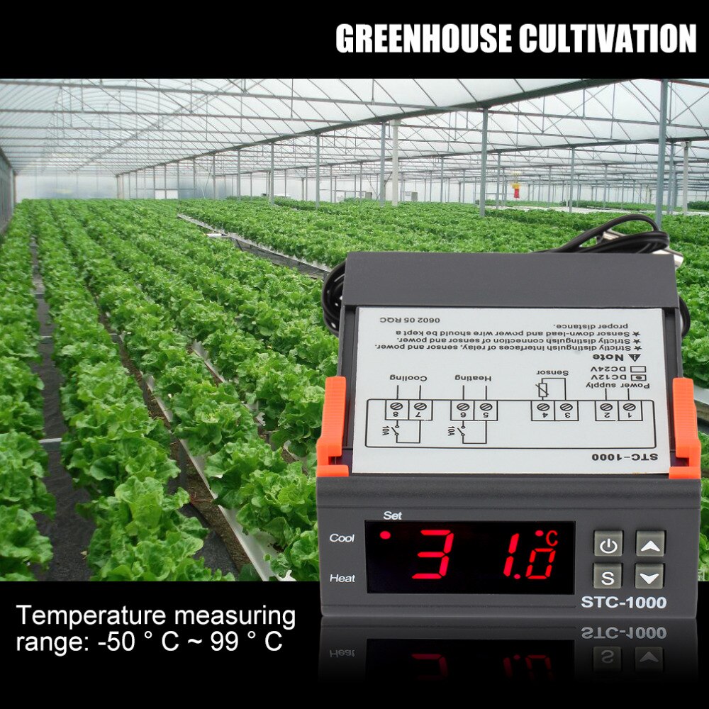 Termostato STC-1000 controlador de temperatura Digital, 10A, CA/CC, 12V, 24V, 110V, 220V, dos relé de salida, 50 ~ 99C, Sensor de 1m para incubadora