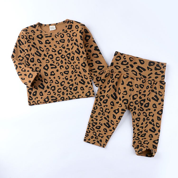 2-6 ans pyjamas léopard pour enfants printemps automne vêtements pour enfants pyjamas ensembles coton à manches longues vêtements de nuit + pantalon: Brown / 2T